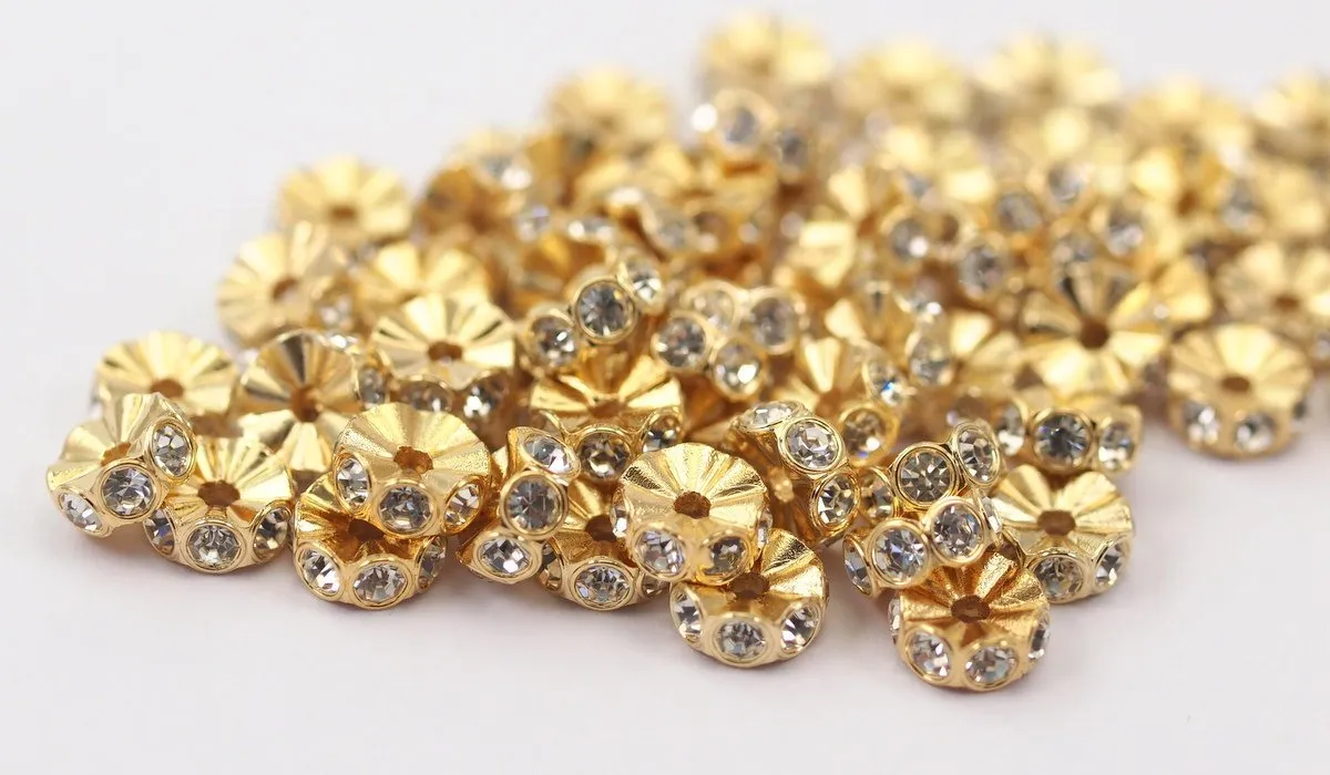 12 Vintage Gold Swarovski Rondelle Beads  ( 7.5x3 Mm ) Y276