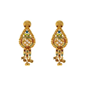 22K Yellow Gold, Emerald & Ruby Earrings (9.3gm)