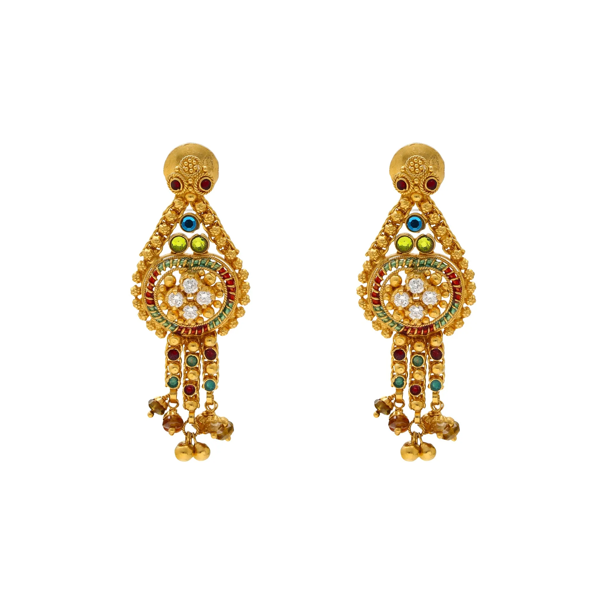 22K Yellow Gold, Emerald & Ruby Earrings (9.3gm)