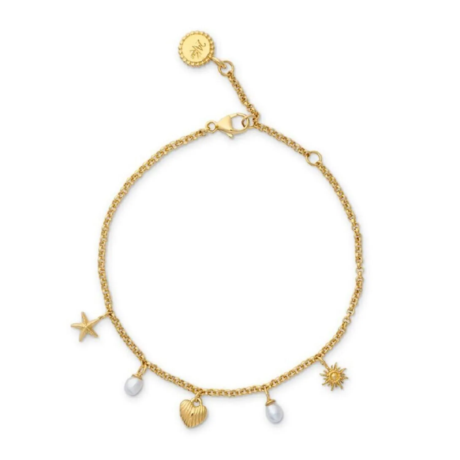 24Kae Shell Heart & Pearls Bracelet, Gold