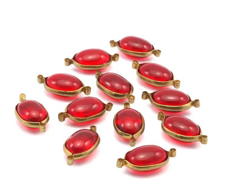 5 Vintage Red Plastic Bead With Brass Connectors 21x11 Mm Brc231