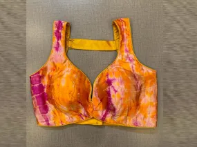 50V396-RO Orange and Pink Tie and Dye Sleeveless Blouse