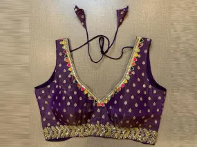 50V536-RO Purple Sleeveless Blouse With Embellished Lace Border