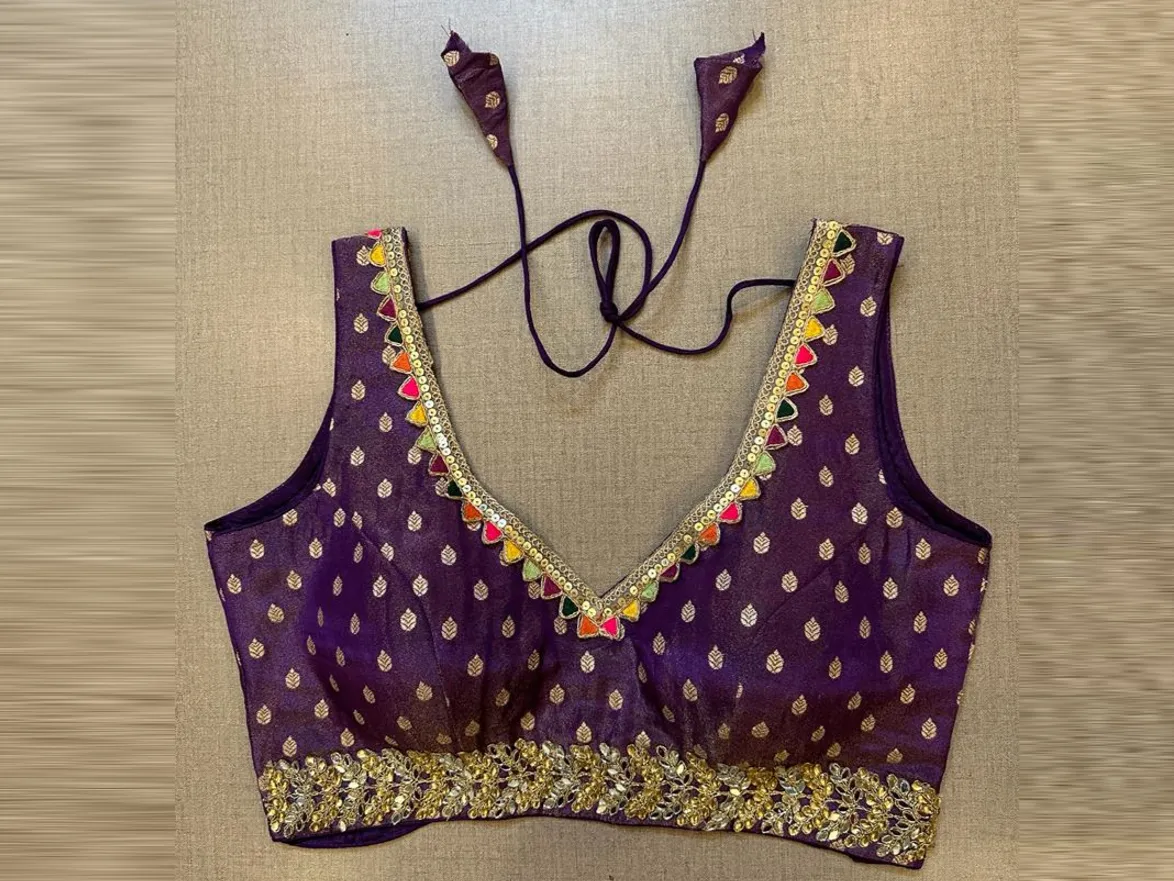 50V536-RO Purple Sleeveless Blouse With Embellished Lace Border