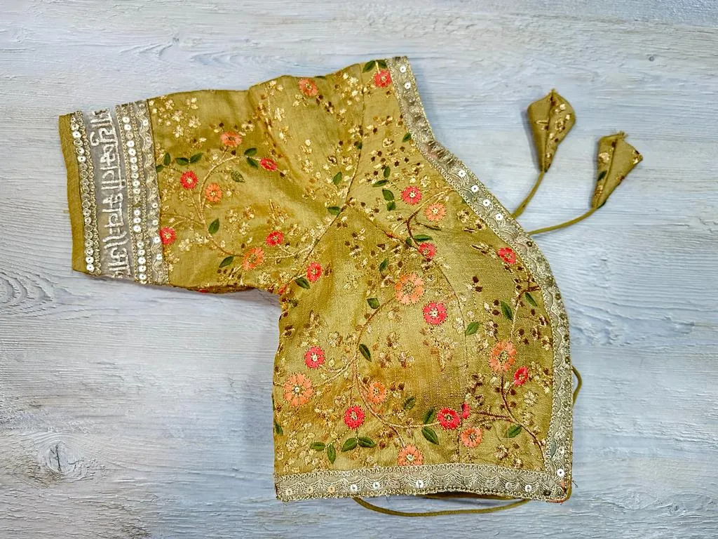 50W594-RO Mustard Floral Embroidered Blouse