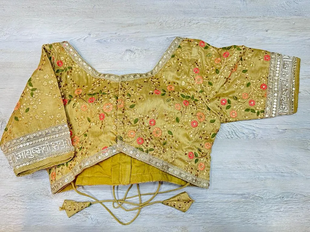 50W594-RO Mustard Floral Embroidered Blouse