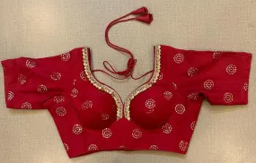 50W599-RO Red Blouse with Embroidery With Short Sleeves