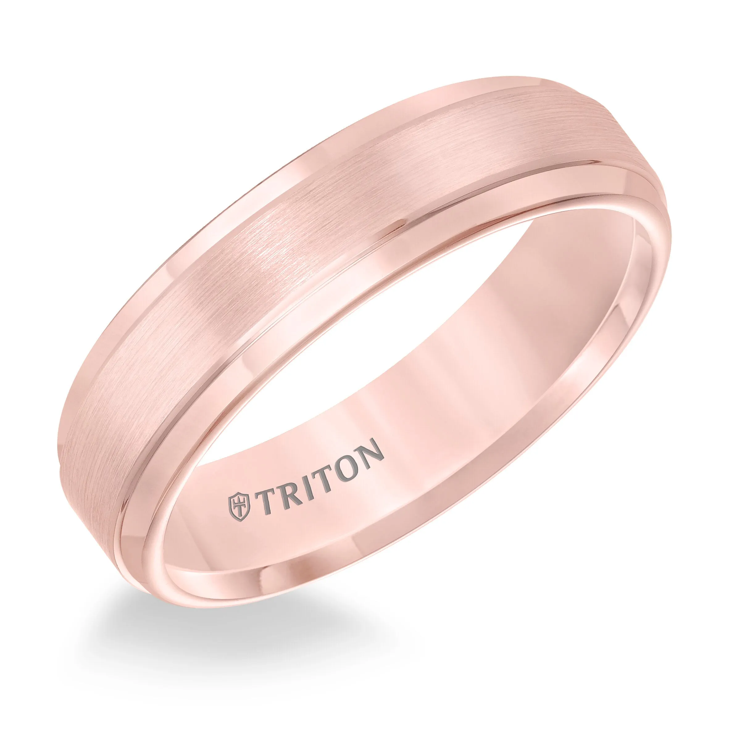 6MM Rose Tungsten Carbide Ring - Satin Finish Center and Step Edge