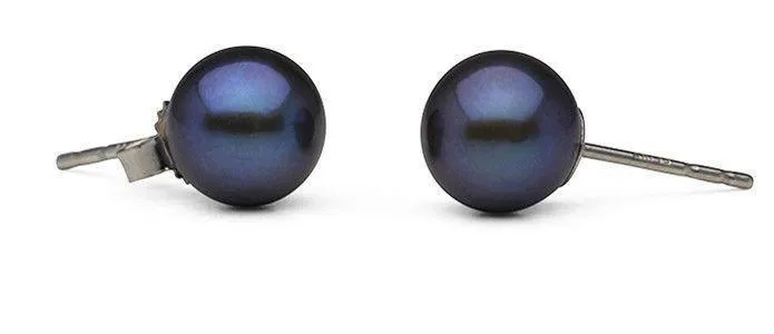 7.5-8.0 mm AAA Black Freshwater Pearl Sterling Silver Stud Earrings