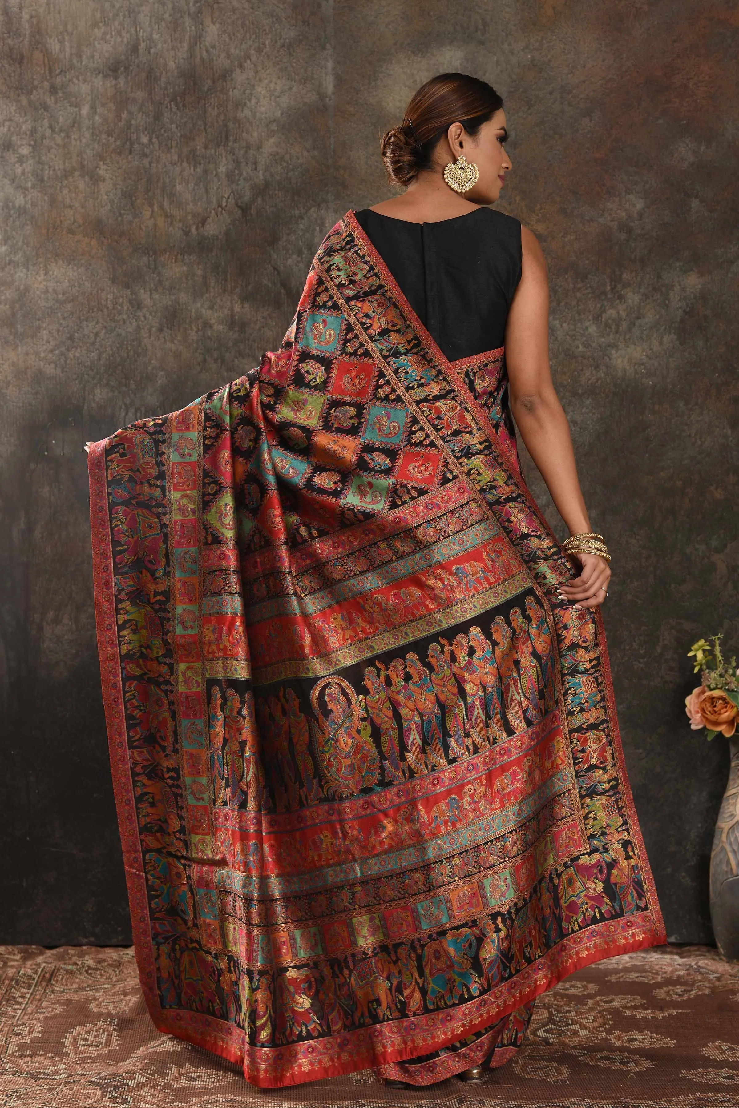 90N433-RO Black Kani Silk Saree