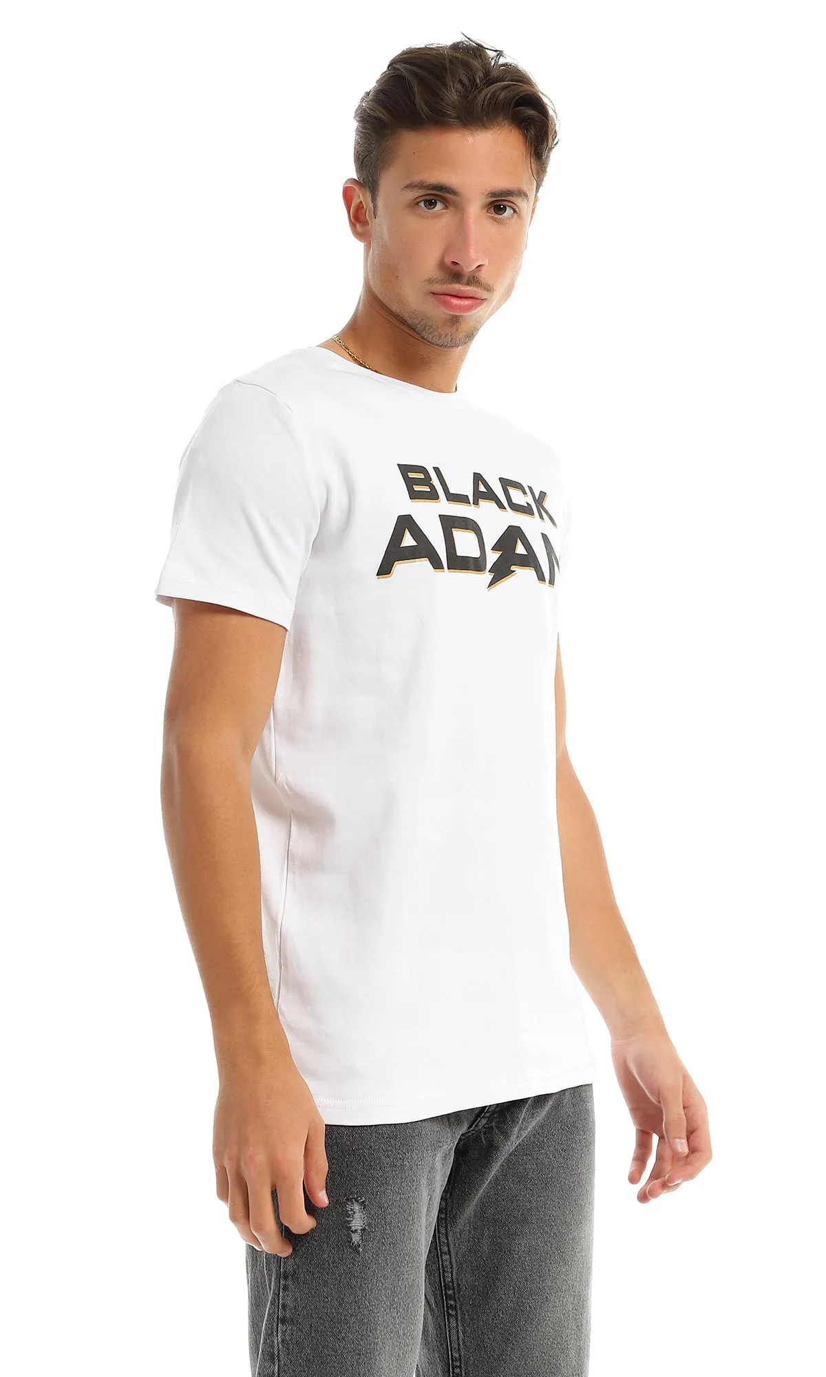 97408 Black Adam Printed Round White T-Shirt