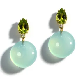 A & Furst - Bonbon - Drop Earrings with Peridot, Diamonds and Aqua Chalcedony, 18k Yellow Gold