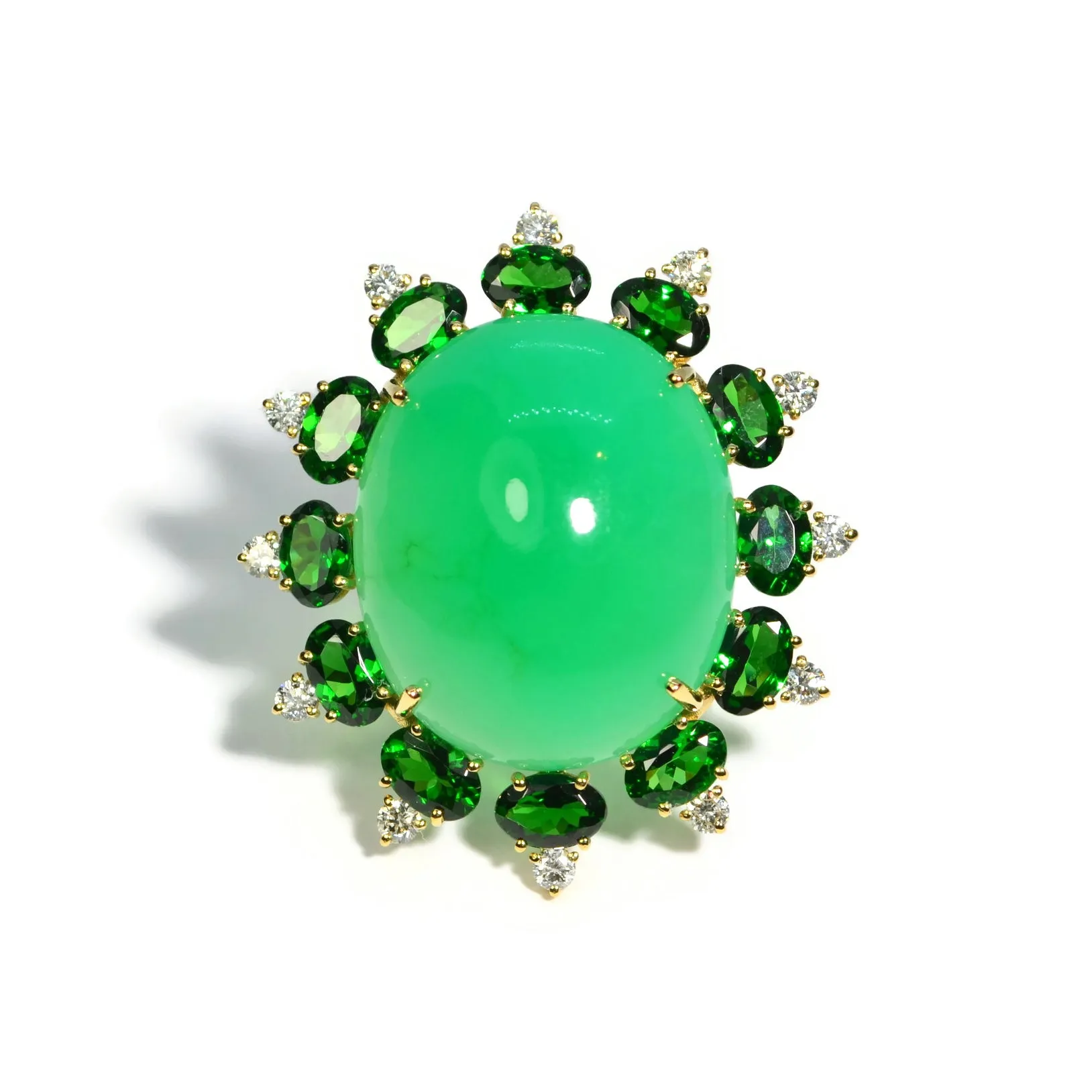 A & Furst - Sole - Cocktail Ring with Natural Chrysoprase, Tsavorite Garnet and Diamonds, 18k Yellow Gold