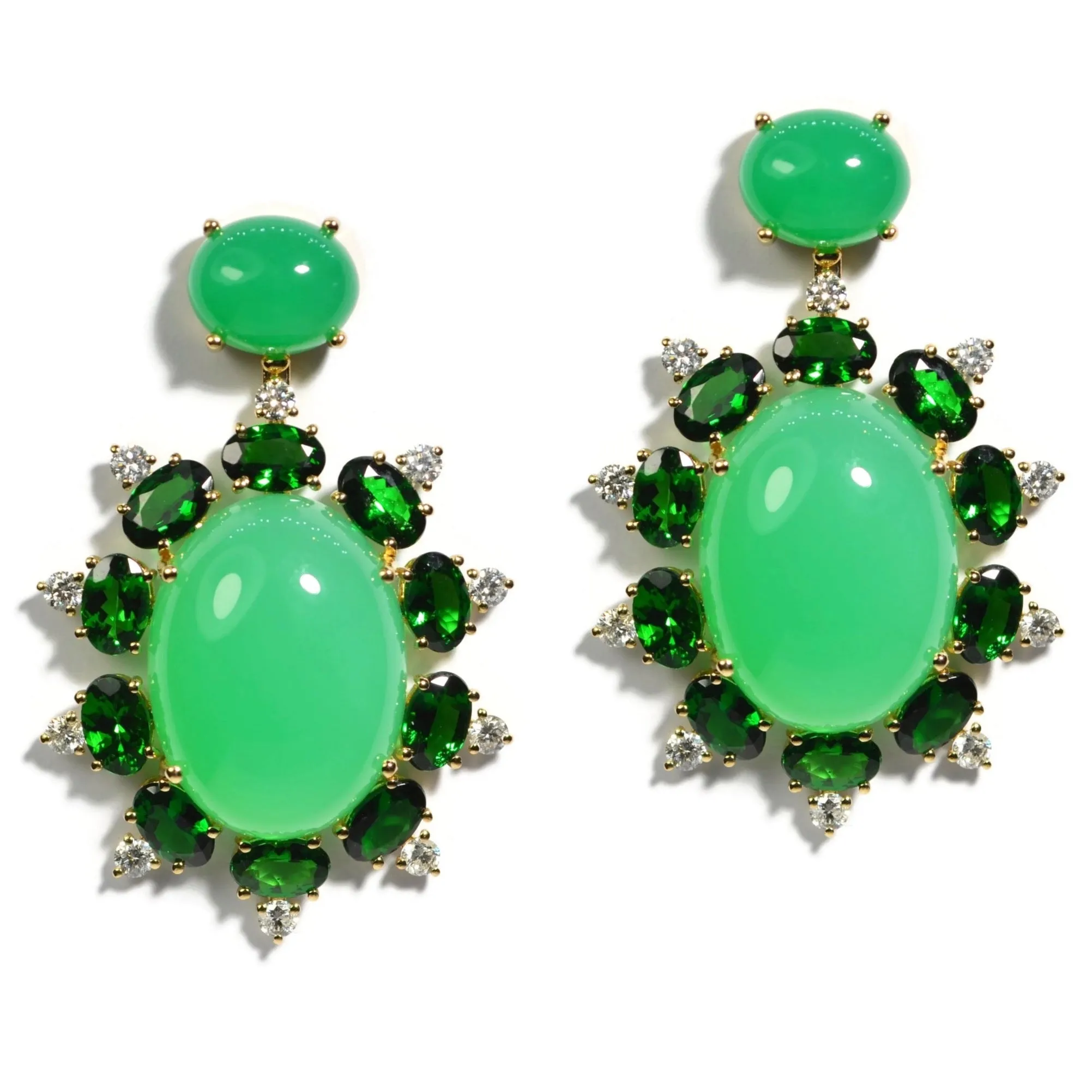 A & Furst - Sole - Drop Earrings with Natural Chrysoprase, Tsavorite Garnet and Diamonds, 18k Yellow Gold