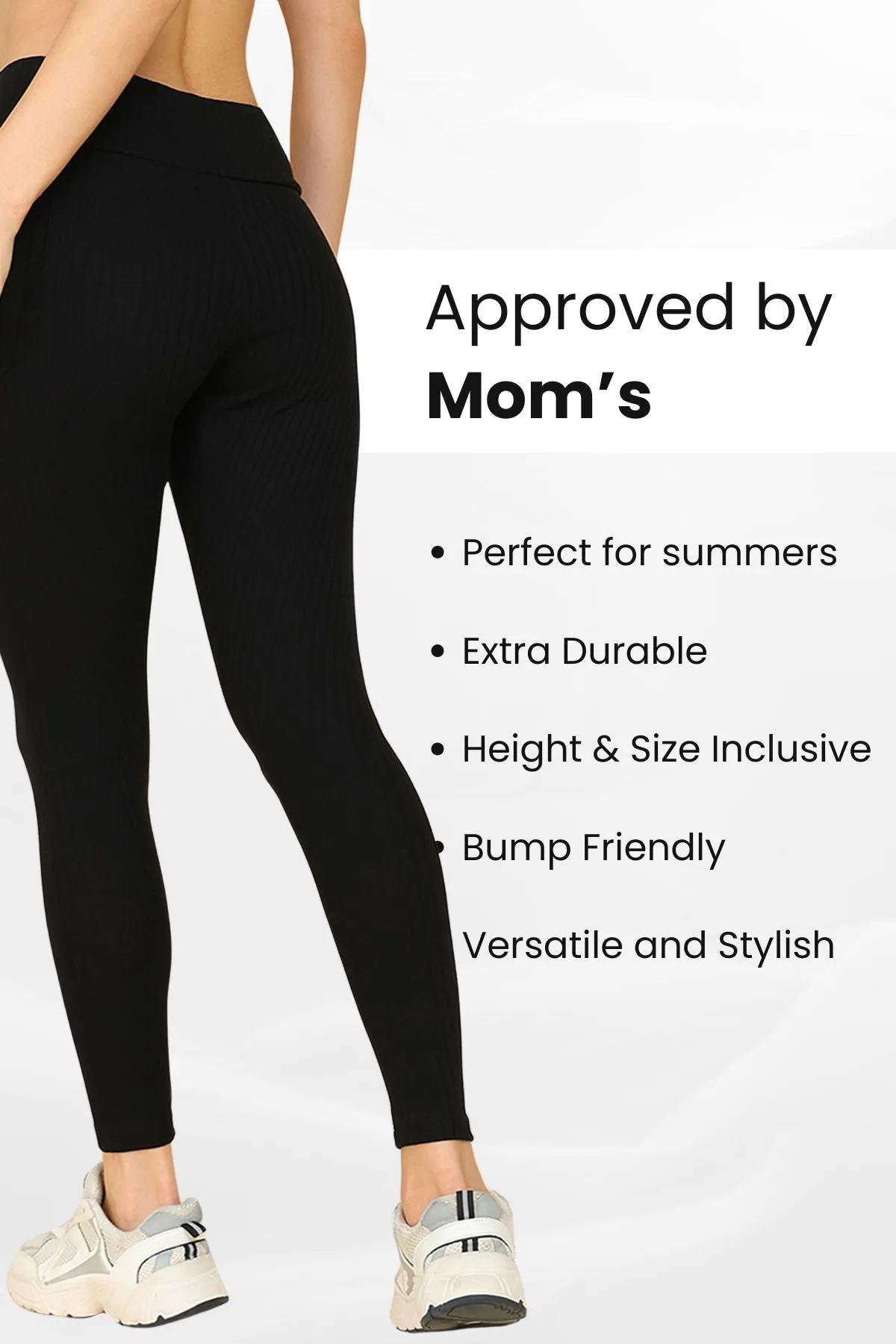 All Over Ribbed Cotton Black Mom Legging