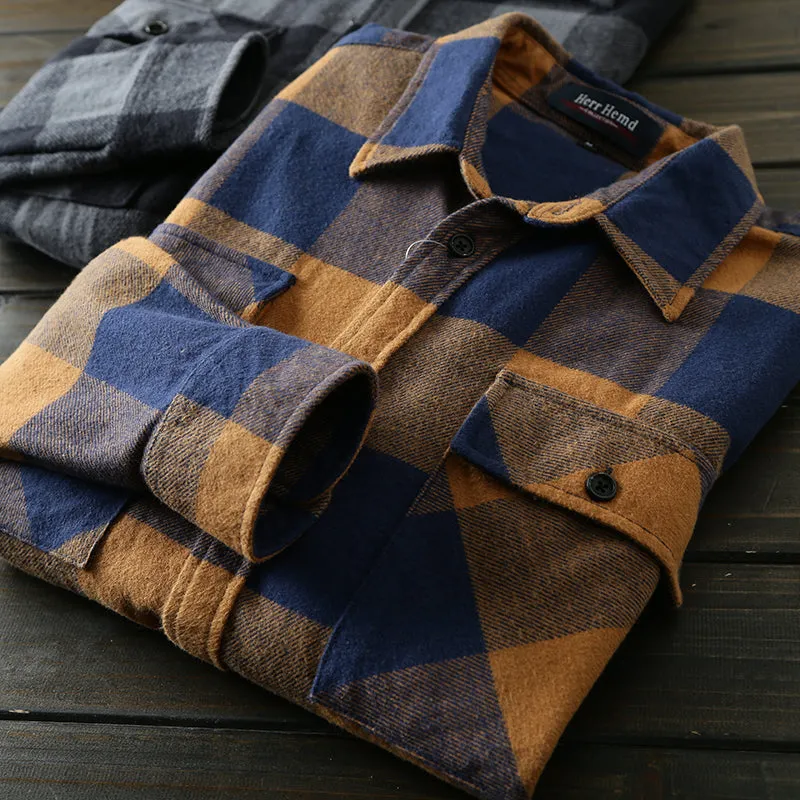 Ashore Mens Shop autumn and winter thickened brushed cotton plaid long-sleeved shirt