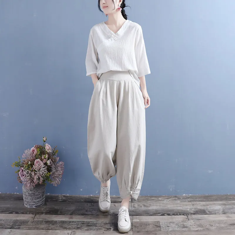 Autumn Cotton Linen Bloomers Casual Retro Pants