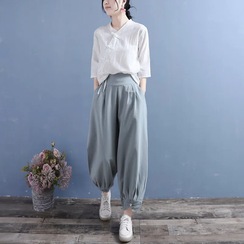 Autumn Cotton Linen Bloomers Casual Retro Pants