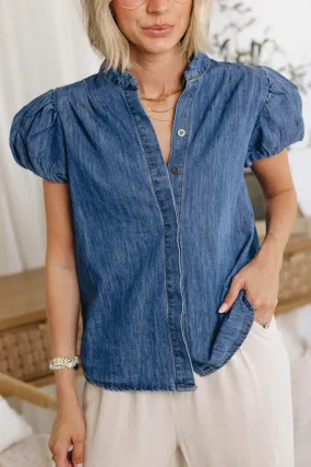 Balloon Sleeve Denim Top (S-3XL)