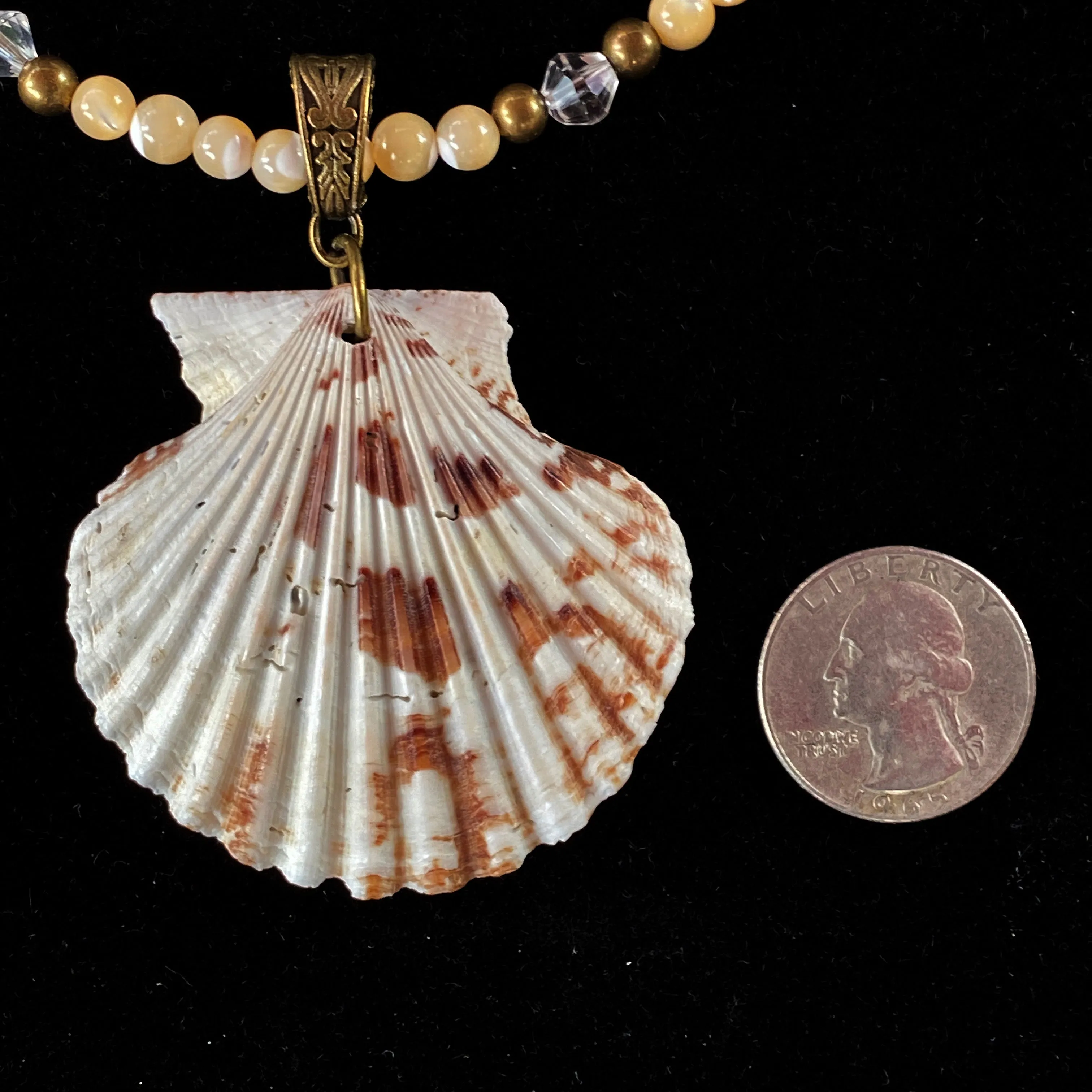 Beaded Mother of Pearl Necklace with Shell Pendant