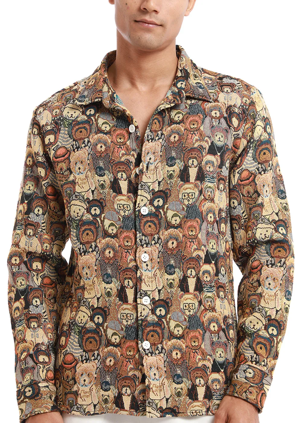 Beige Doodle Bear Jacquard Shacket