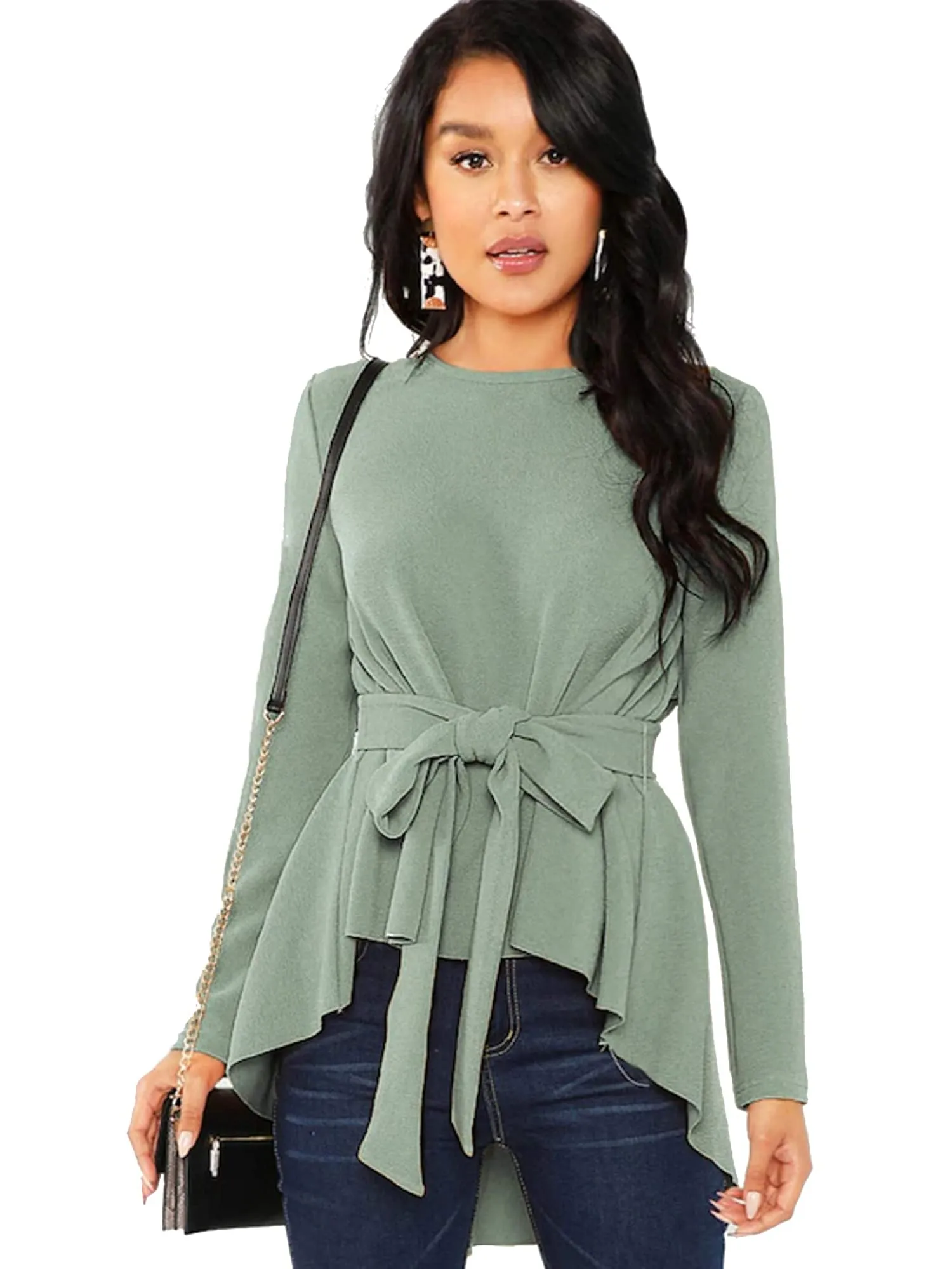 Belted Flare Peplum Blouse