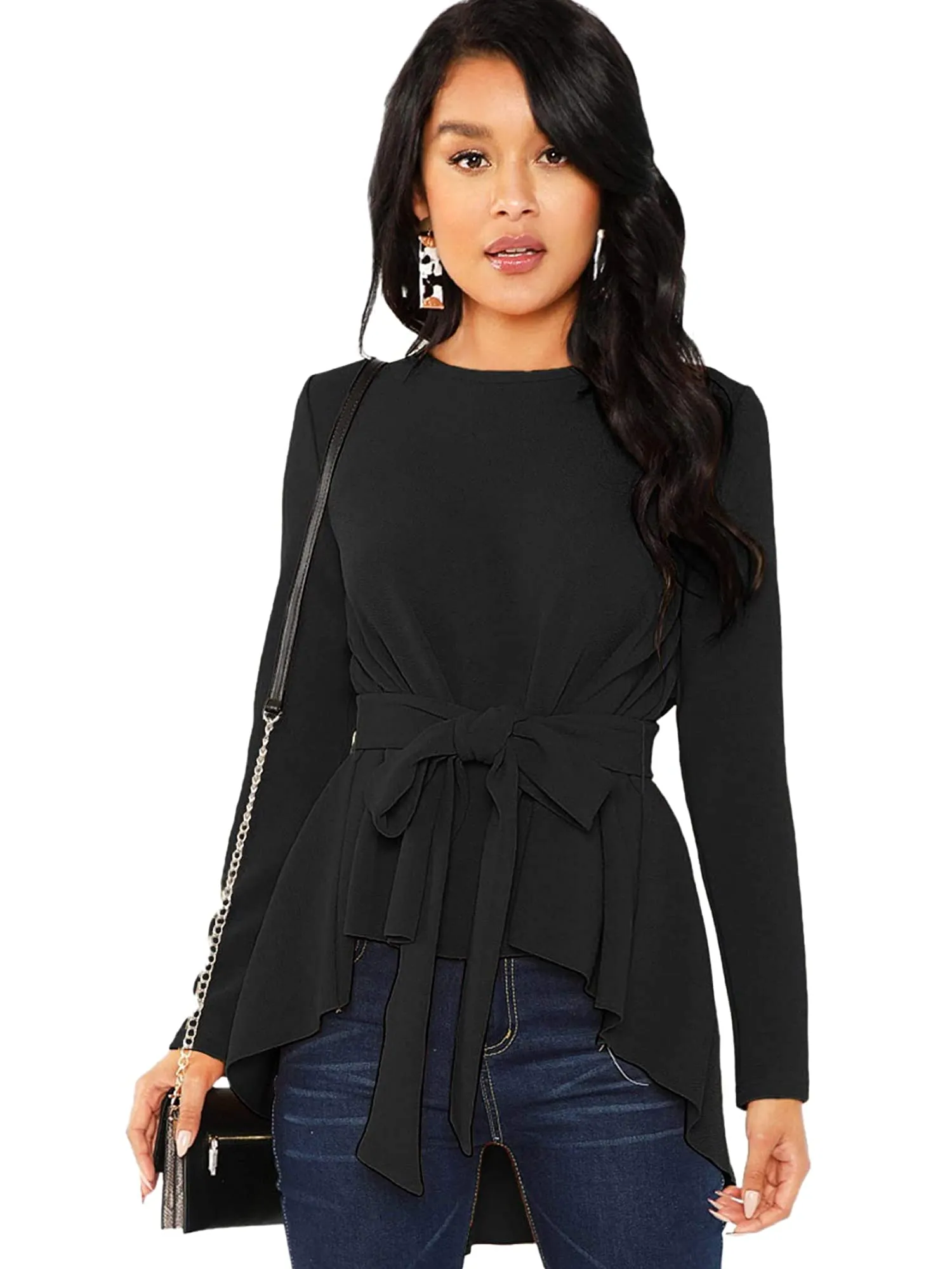 Belted Flare Peplum Blouse