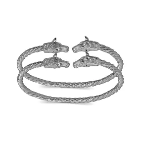 Better Jewelry Horse Ends Coiled Rope West Indian Bangles .925 Sterling Silver (MADE IN USA)  (pair)