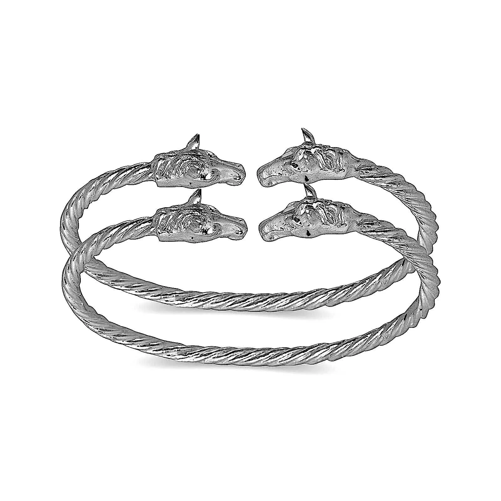 Better Jewelry Horse Ends Coiled Rope West Indian Bangles .925 Sterling Silver (MADE IN USA)  (pair)