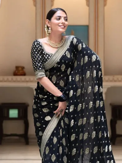 Black Banarasi Khadi Georgette Saree