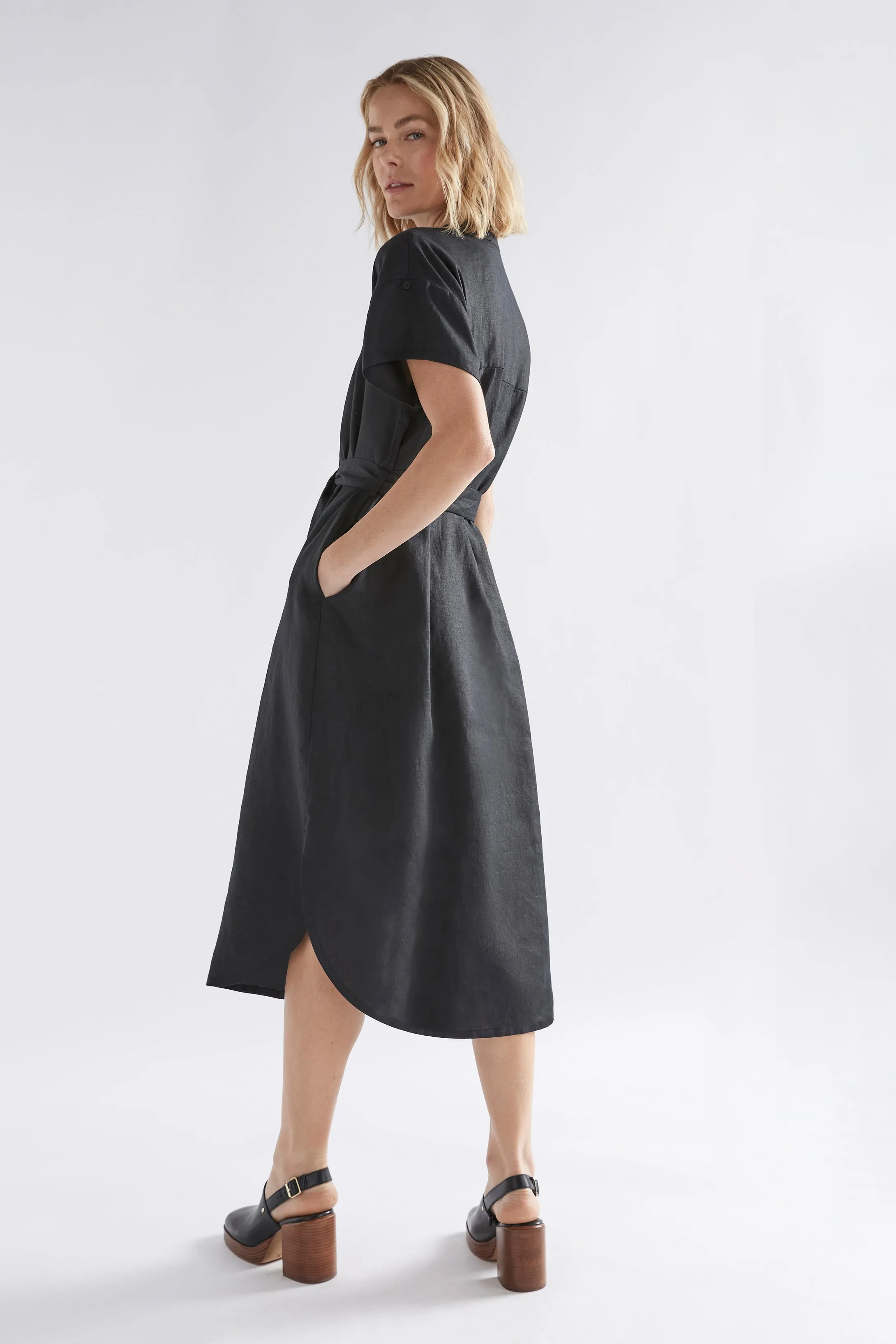 Black Neza Linen Shirt Dress