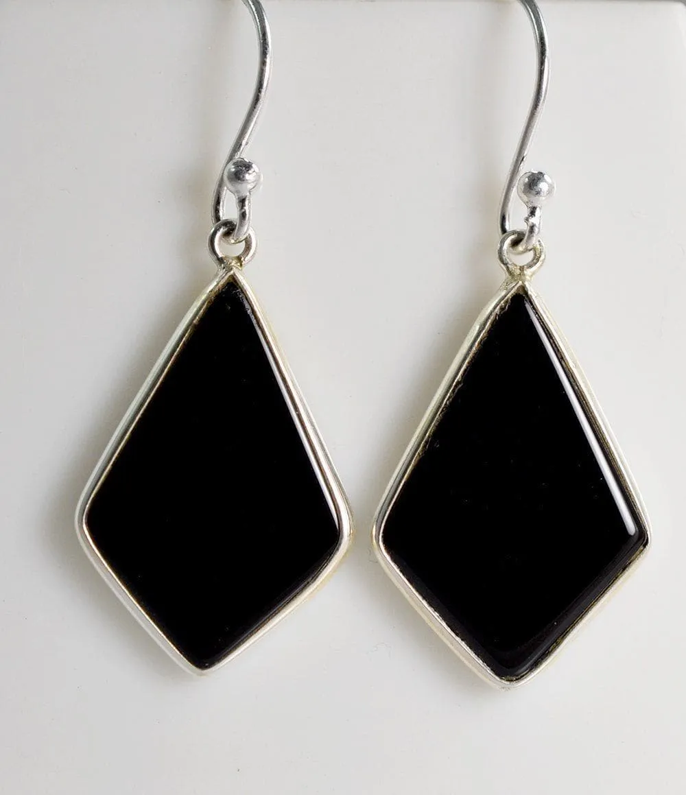 Black Onyx 925 Solid Sterling Silver Handmade Triangle Dangle Earrings