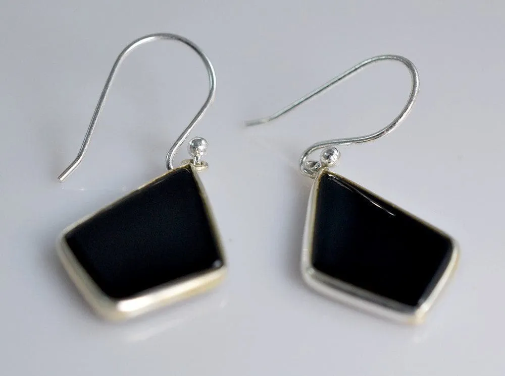 Black Onyx 925 Solid Sterling Silver Handmade Triangle Dangle Earrings