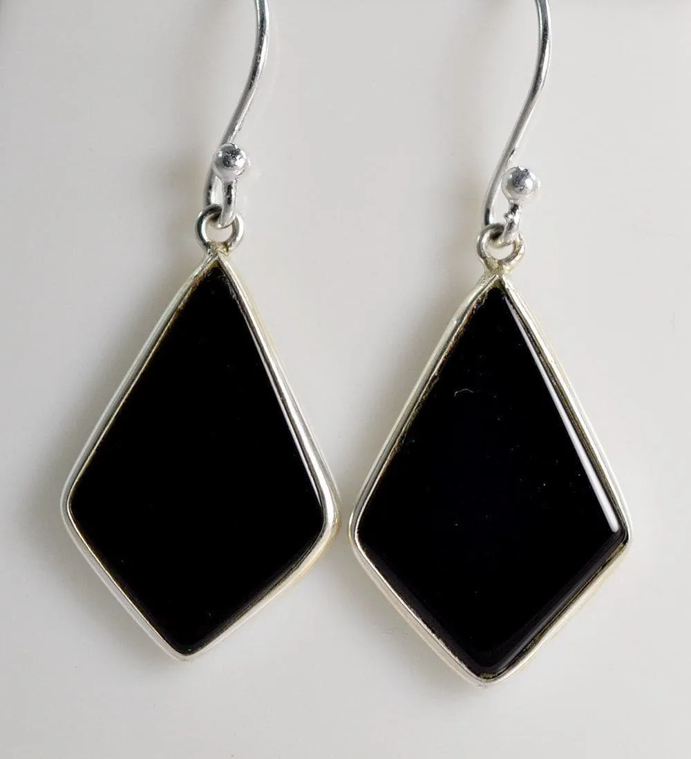 Black Onyx 925 Solid Sterling Silver Handmade Triangle Dangle Earrings