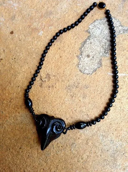 Black onyx necklace with carved pendant