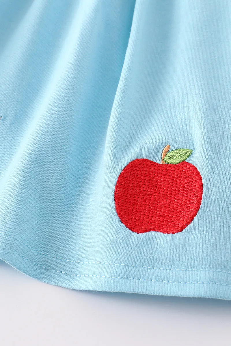 Blue back to school embroidery girl skirt