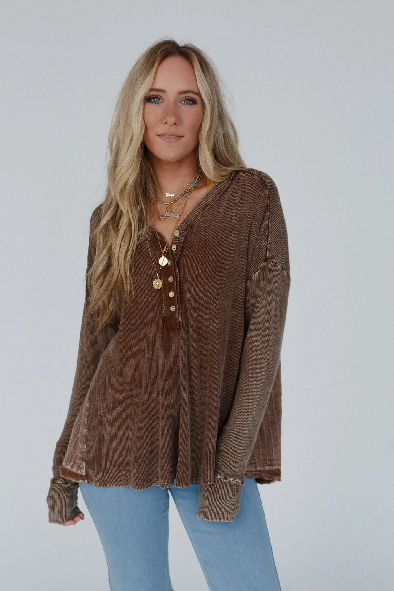 Call It A Day Thermal Top - Brown