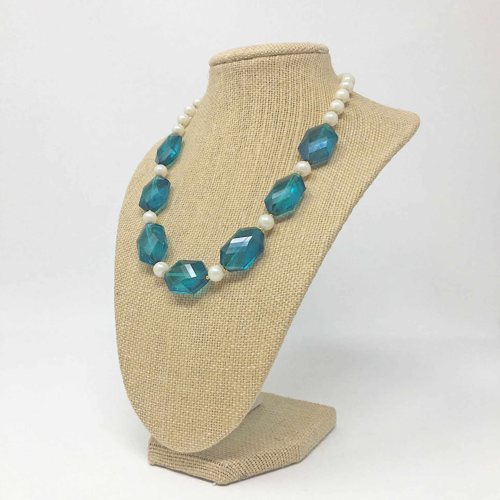 CARSTEN teal crystal and pearl necklace