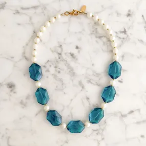 CARSTEN teal crystal and pearl necklace