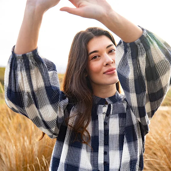 Cedar Check Blouse - Navy   Cream