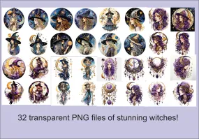 Celestial Witch PNG Clipart, Watercolor Mystical, Gothic, Magical, Witchcraft, Fantasy Images Instant Download with Commercial Use, PNG file