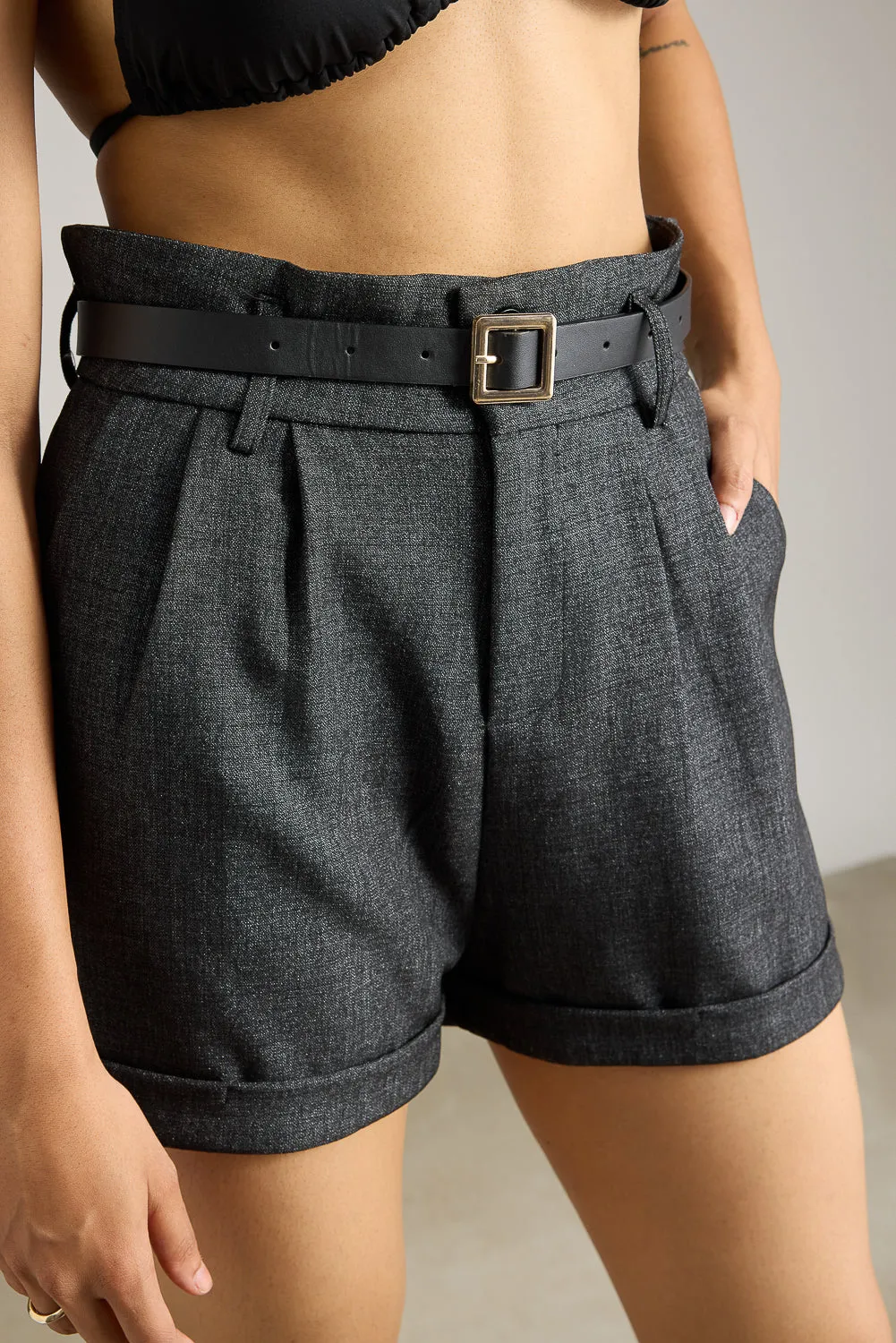 Charcoal Belted Shorts