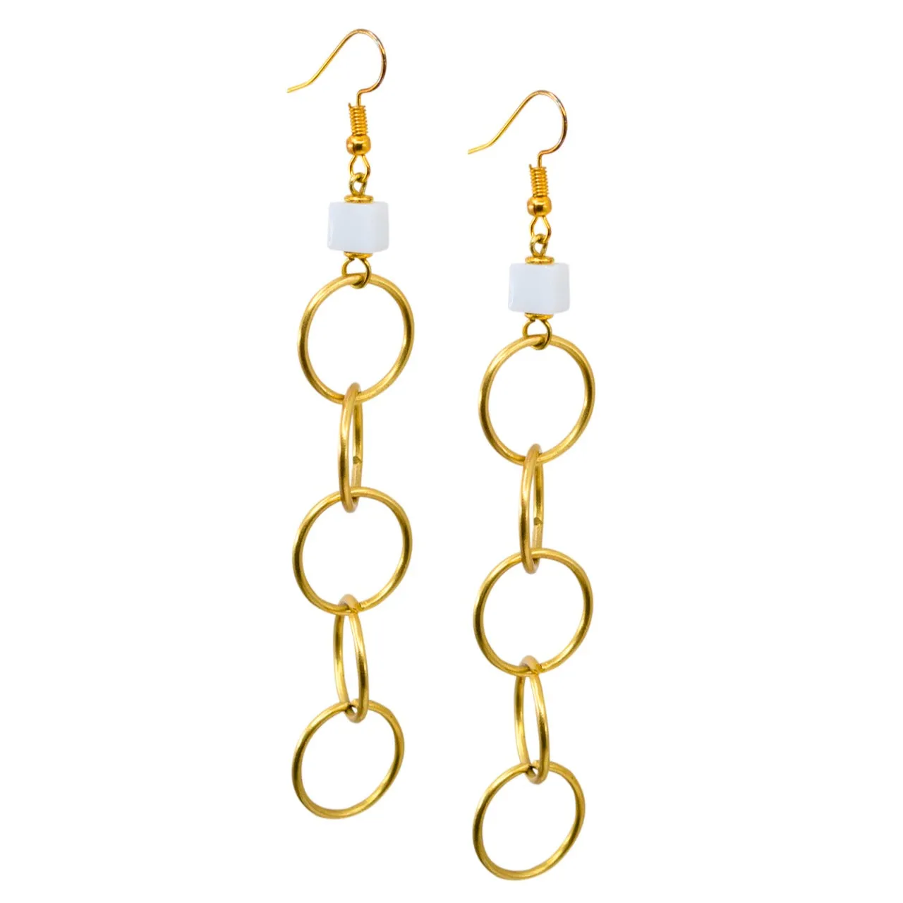 Chic Bone Beaded Brass Circle Drop Earrings from Kenya