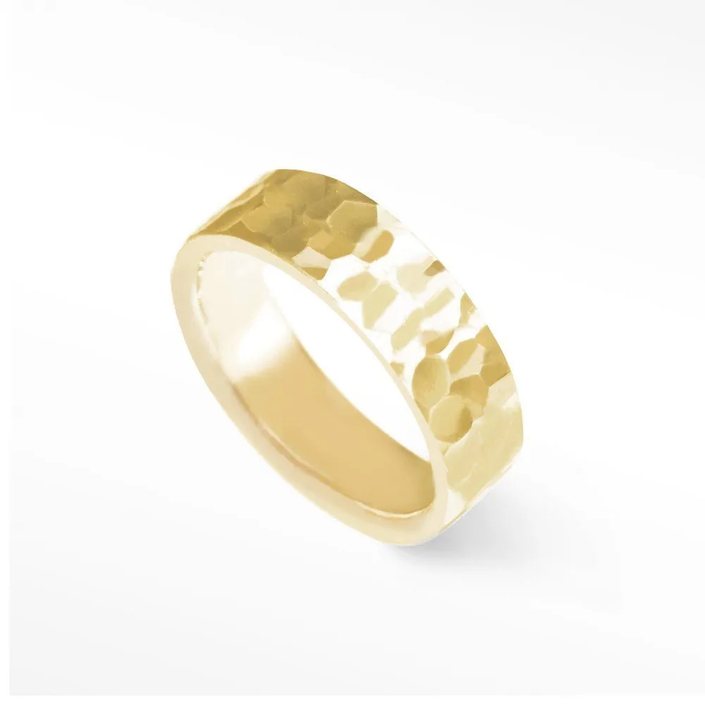 Cigar Band Ring Hammer 14k Gold