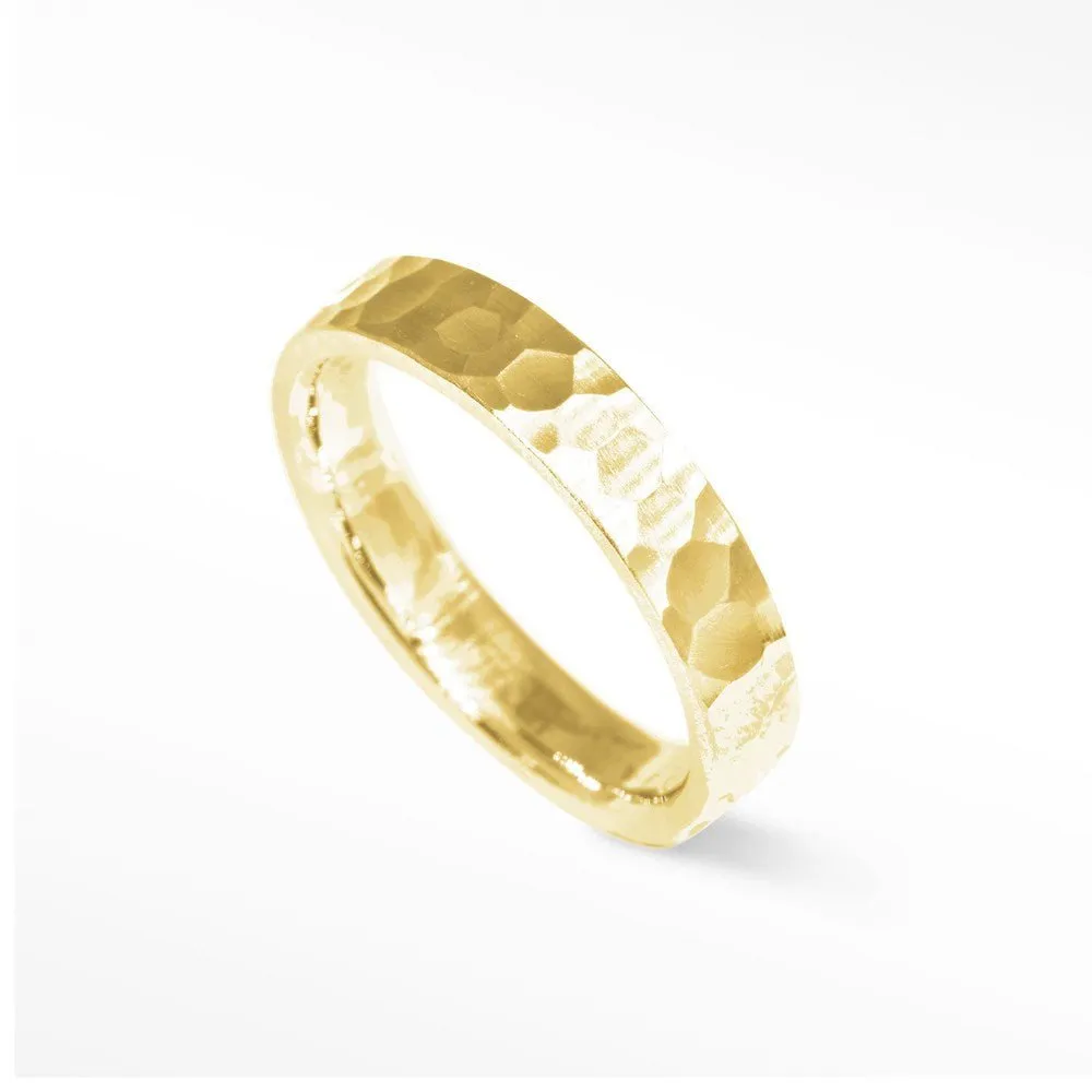 Cigar Band Ring Hammer 14k Gold