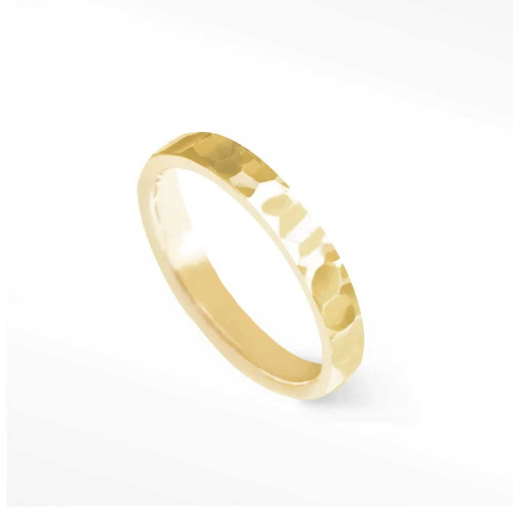 Cigar Band Ring Hammer 14k Gold