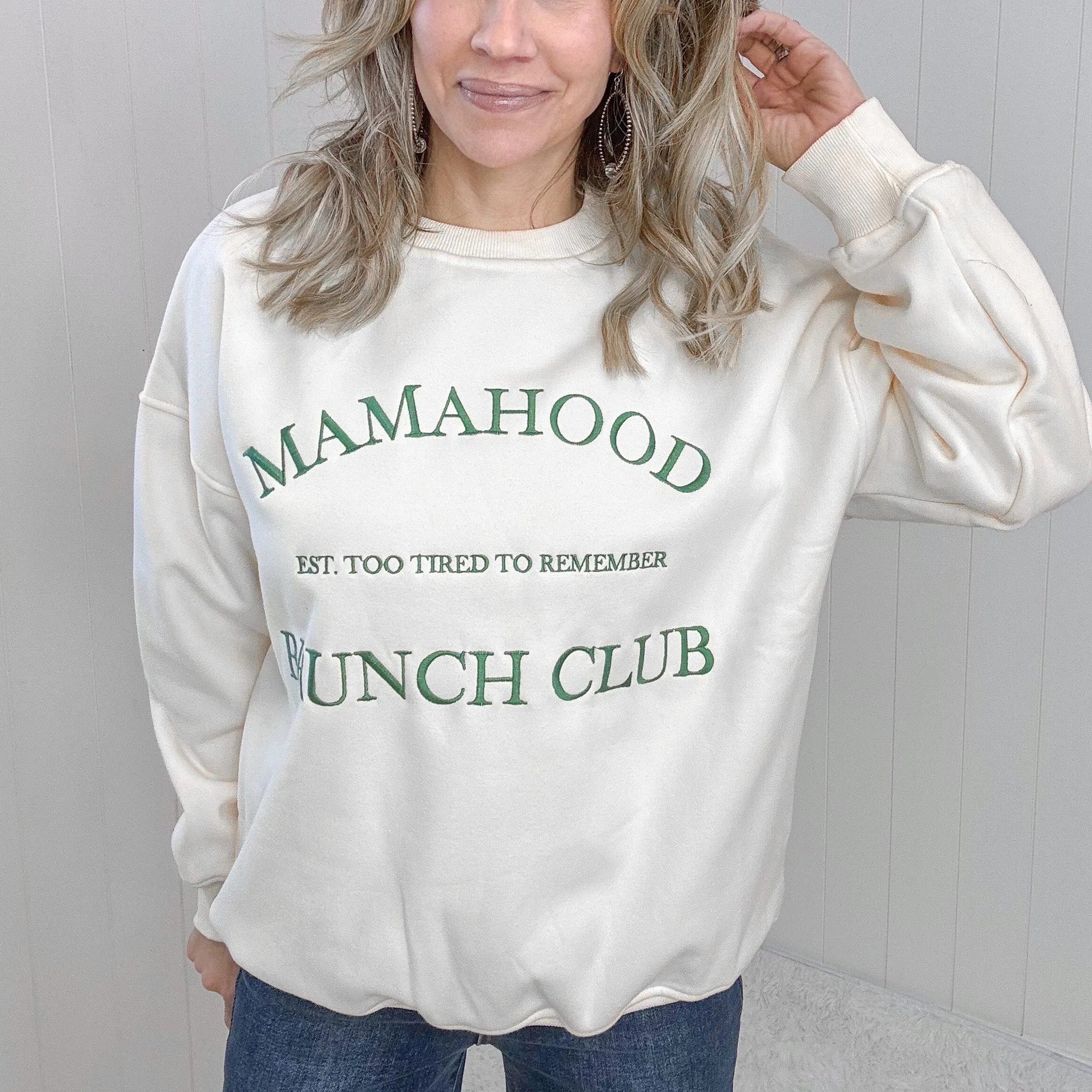 Classic Cream Embroidered Mama Brunch Club Sweatshirt