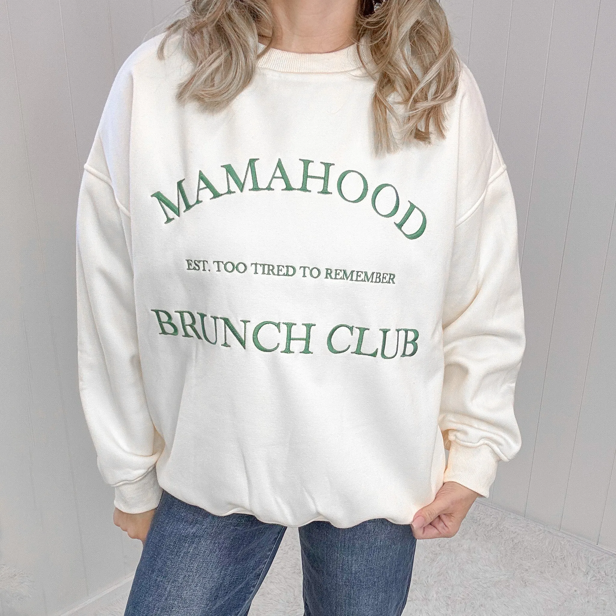 Classic Cream Embroidered Mama Brunch Club Sweatshirt