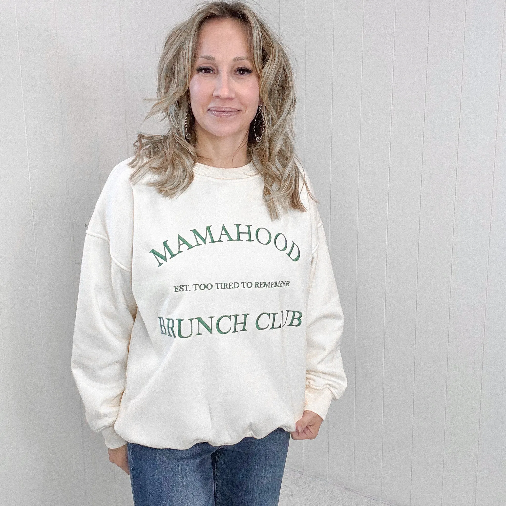 Classic Cream Embroidered Mama Brunch Club Sweatshirt