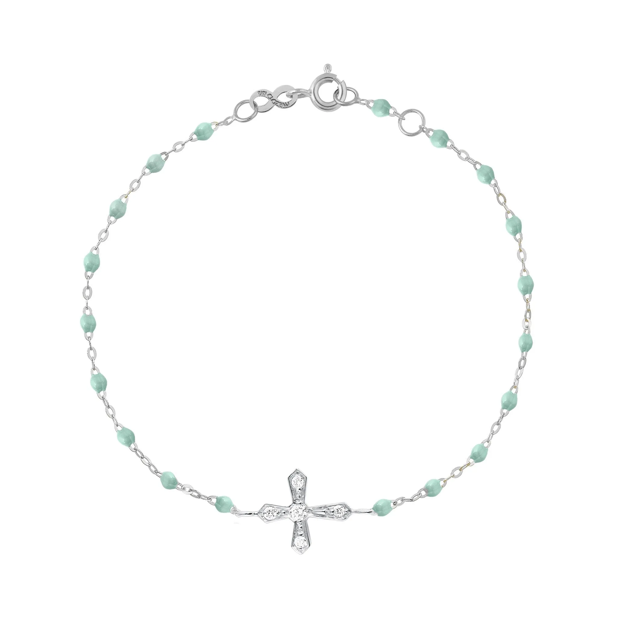 Classic Cross Vintage Diamond Jade bracelet, White Gold, 6.7"